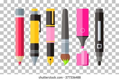 Painting tools pen pencil and marker flat design. Painting and tool, drawing tools, painting brush, paint tools, pencil and marker, pen drawing, stationery painting tools, paintbrush illustration