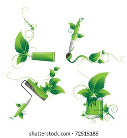 Painting tools and plants. Environment. Conceptual image