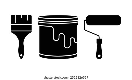 Painting tools set with roller, bucket and brush icon vector