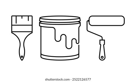 Painting tools set with roller, bucket and brush icon vector
