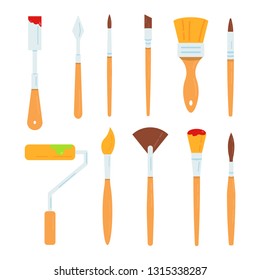 painting tools vector illustration. Set oil brushes vector illustration.