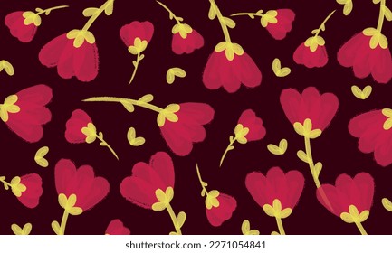 
Painting of tulips in red tones on a dark brown background. Gift wrapping paper, table cloth, fabric pattern