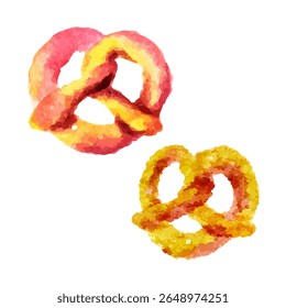 a painting of two pretzels with a white background
