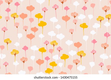 Painting universal freehand floral seamless pattern with hand drawn flowers. Graphic design for background, card, banner, poster, cover, invitation, fabric, header or brochure