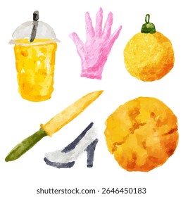 a painting of a variety of food items
