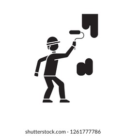 Painting wall black vector concept icon. Painting wall flat illustration, sign