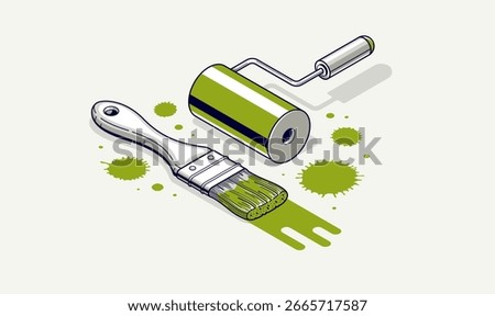 Painting walls interior vector 3D isometric illustration, diy renovation, residential flat renovate, apartment or house interior decoration.