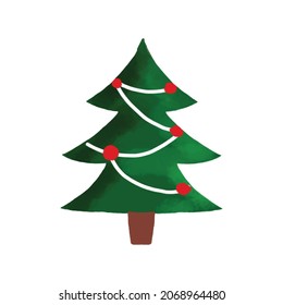 painting watercolor digital for christmas tree. new years 2022