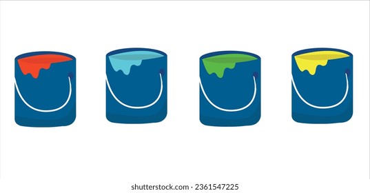 Painting, whitewashing tools. Painting, whitewashing item vector set illustration