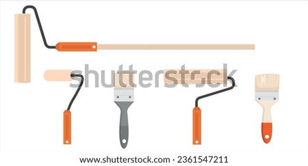 Painting, whitewashing tools. Painting, whitewashing item vector set illustration