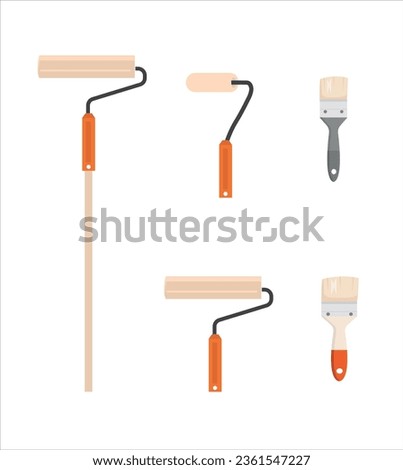 Painting, whitewashing tools. Painting, whitewashing item vector set illustration