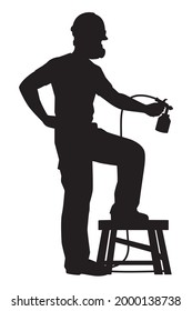 Painting worker silhouette vector on white background