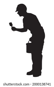 Painting worker silhouette vector on white background