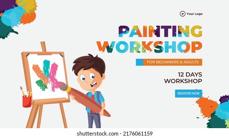 Painting workshop landscape banner design template.