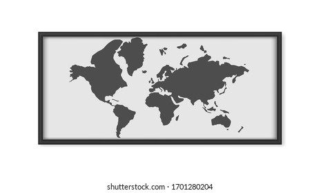 Painting with a world map isolated on a white background. Painting with black frames. map outline. Vector.