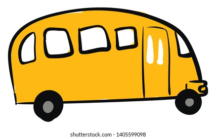 Painting of a yellow Avtobus for the transport of a large number of people in public transport set isolated on white background viewed from the side, vector, color drawing or illustration.  - Shutterstock ID 1405599098