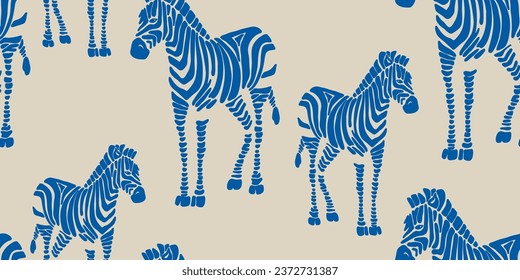 A painting of zebras. Hand drawn abstract seamless pattern. Creative collage