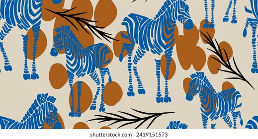 A painting of zebras. Hand drawn abstract seamless pattern. Creative collage
