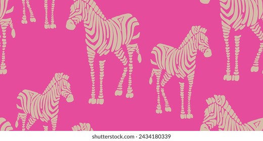 A painting of zebras. Hand drawn abstract seamless pattern. Creative collage
