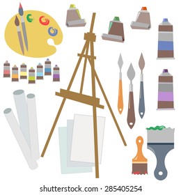 Paintings, art instruments for painting, drawing  