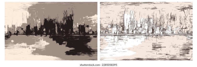 Paintings on canvas vector set. Oil, acrylic paint texture set. Abstract grungy backgrounds, light hand drawn monochrome pattern