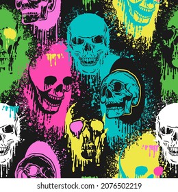 Paintings with skulls. Seamless pattern with vector hand drawn illustrations