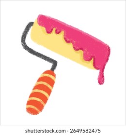 Paintroller Illustration with crayon style editable for cards, poster decorations, t-shirt prints, stickers, icons and others