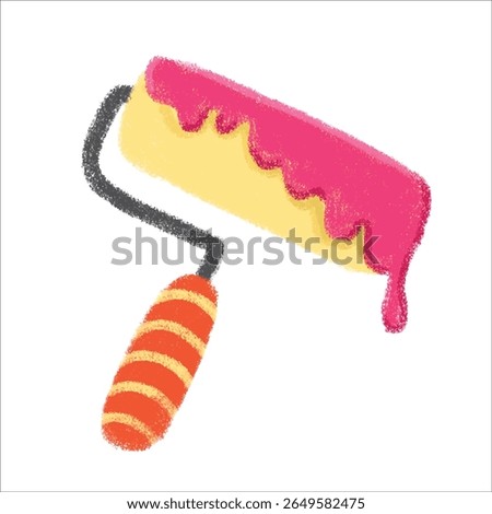 Paintroller Illustration with crayon style editable for cards, poster decorations, t-shirt prints, stickers, icons and others