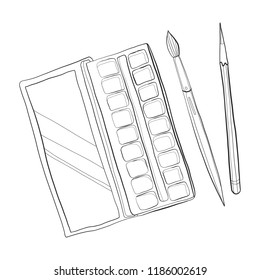 paints and brushes for children. Vector. hand-drawn image