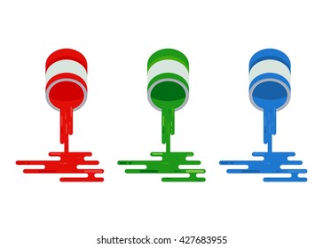 Paints are derived from cans. Objects isolated on a white background. Flat vector illustration.