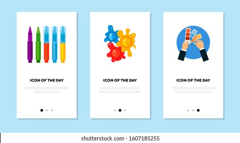 Paints Flat Icon Set. Multicolored Markers, Colorful Splashes, Paint Swatches. Renovation, Drawing, Art Concept. Vector Illustration Symbol Elements For Web Design