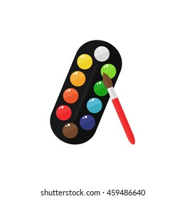 Paints isolated icon on white background. Paint palette with brush. Flat style vector illustration. 