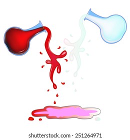 Paints mixing. White and red producing pink color.