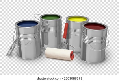 Paints for repair and paint roller. Vector illustration
