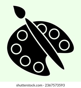 Paints solid icon. Palette with paint and brush glyph style pictogram on white background. School art and drawing for mobile concept and web design. Vector graphics