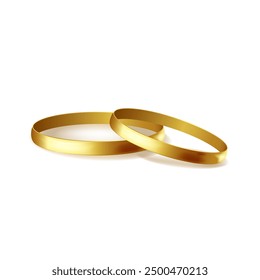 Pair of 3d gold wedding rings isolated on white background.Vector stock illustration.