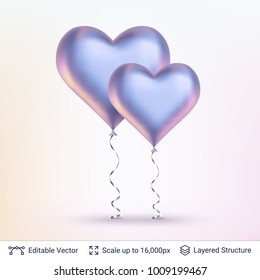 Pair of 3D Heart shaped air balloons. Easy to edit vector object. Holiday greeting card design element.