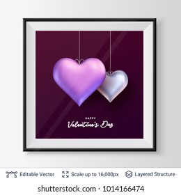 Pair of 3D Heart shaped air balloons. Easy to edit vector background. Holiday greeting card design.