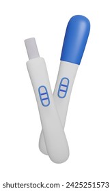 Pair of 3D pregnancy test kit isolated on white. Cute cartoon style blue 3D pregnancy test vector. Childbirth motherhood pregnancy planning, ovulation fertility tracking, woman intimate healthcare.