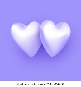 Pair of 3d purple hearts on purple background. Valentine's day. Vector illustration.