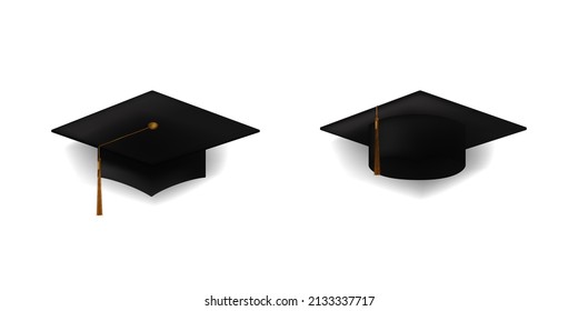 Pair of 3d realistic black graduation cap illustration for graduation party element