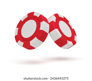 Pair of 3D red and white rotating casino chips. Casino, gambling game, betting symbols. Online gambling token for slot, poker, roulette, blackjack tools three dimensional vector illustration