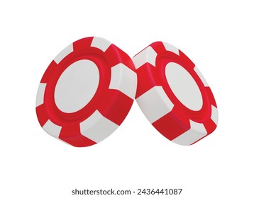 Pair of 3D red and white rotating casino chips. Casino, gambling game, betting symbols. Online gambling token for slot, poker, roulette, blackjack tools three dimensional vector illustration
