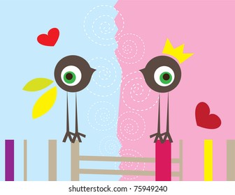 Pair of abstract birds in love