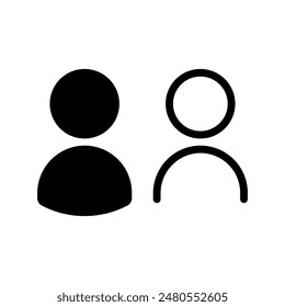 A pair of abstract human figures in solid and outline shape icon. Isolated on aw hite background.