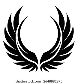  Um par de abstrato, estilizado asas pretas, perfeito como um ícone vetorial, elemento de logotipo, ou ênfase de design para temas de liberdade, voo, vitória, ou conceitos mitológicos. Isolado em um fundo branco.