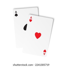 A pair of ace playing poker cards on white background. Vector illustration of two aces. Winning aces