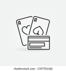 Pair of Aces with Credit Card outline vector icon. Online Poker Money concept linear symbol