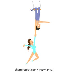 pair of aerial acrobats perform in the circus. vector