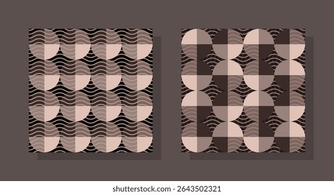 Pair of aesthetic, abstract geometric vector seamless patterns.Hand drawn geometric backdrop ideas for textile, home decor, banner, poster, template, business, carpet and rugs, wall paper, ceramic.